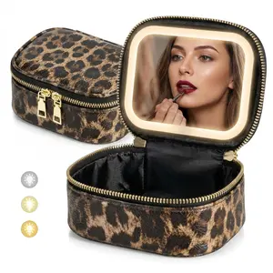 Small Makeup Bag with LED Mirror, Portable Travel Train Case for Women Cosmetic Organizer 3 Adjustable Brightness Toiletry Bag Portable Artist Storage #SummerVibes