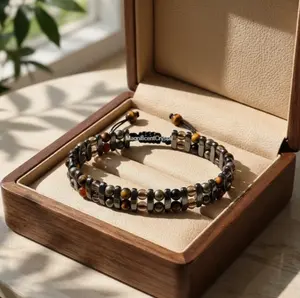 Multi Crystal Protection Bracelet Hematite Tiger Eye Smoky Quartz Pyrite Stone