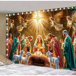 Starry Night Nativity Scene Christmas Banner - Indoor/ outdoor Wall Decoration, Xmas Decor for Dorm, Party, Garden, Family Holiday Celebration, Multipurpose Use