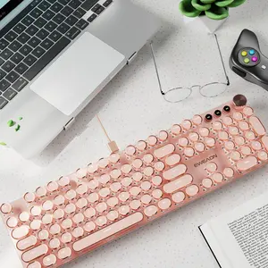 EWEADN V20 Mechanical Gaming Keyboard, 104 Keys Punk Wired Keyboard, Office Keyboards Full Size White Backlit, with Multimedia Knob, for Windows Laptop PC