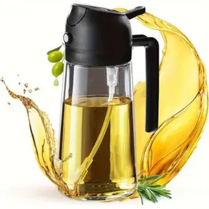 470ML Leak-Proof Dual Oil Dispenser Bottle, Plastic Material, Dual Squeeze Caps, Ideal for Cooking, Frying, Salad Dressing, BBQ, Air Fryer, Kitchen Oil Dispenser, Cooking Oil Container, Olive Oil Dispenser