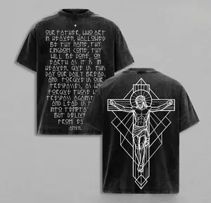 valentine shirts GLORY THREADS The Lord’s Prayer Christian T-Shirt Oversized Washed 230gsm Premium Cotton Relaxed Fit Vintage Faith Streetwear Top Crucifix Jesus Graphic Tee Religious Gift for Believers