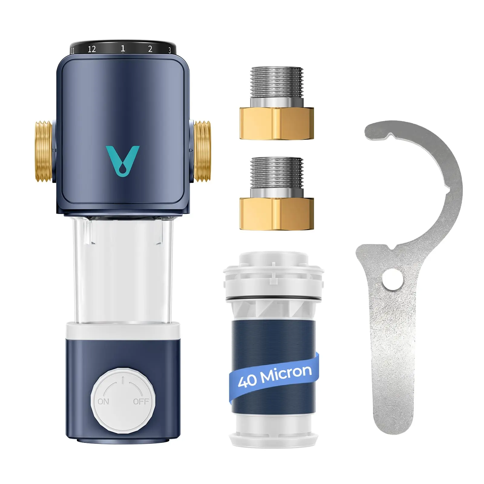 VIOMI Whole House 40 Micron Spin Down Sediment Filters, NSF/ANSI Certified | Backwash, Reusable Pre-Filtration System for City Water, Corrosion-Resistant Grooved Disc, Lead/BPA Free, 1" BSPP + 3/4" MNPT
