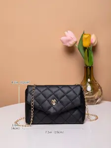 Mini Fashionable Flap Cover Quilted Embroidery Chain Shoulder Bag, Women's Crossbody Bag, Black