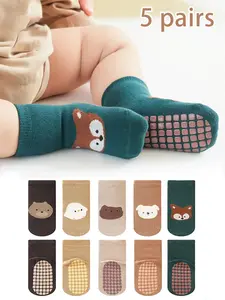 Baby's Cartoon Animal Print Non-slip Socks, Cute Comfy Breathable Socks for Baby Boys & Girls, Newborn Infant Kids Socks for All Seasons, Cute Textured Socks