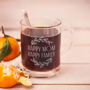 Personalized Glass Mug | Happy Family | Custom Engraved Drinkware