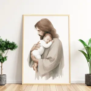 Jesus Holding a Baby Jesus Ch, New Baby, Miscarriage And infant Loss, Watercolor Jesus Art, Safe in His Arms, Room Decor, Unframed