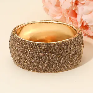 Wide Rhinestone Paved Hinged Evening Bangle Bracelet