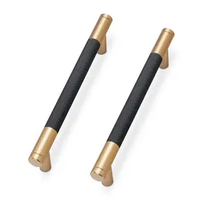 KOMOTIA 10 Pack Matte Black and Champagne Bronze Cabinet Pulls knurled 5 Inch Hole Centers Kitchen Cabinet Handles Drawer Pulls Cabinet Hardware