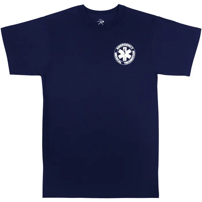 Men's Navy Blue EMT Graphic T-Shirt - Casual Short-Sleeve Poly-Cotton Top with 2-Sided Public Safety Lettering & Logo Print, Menswear, Graphic T Shirts
