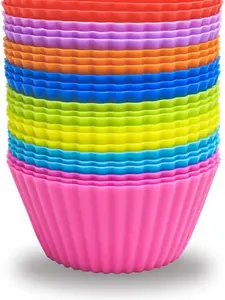 24 Pack Silicone Baking Cups Reusable Muffin Liners Non-Stick Cup Cake Molds Set Cupcake Silicone Liner Standard Size Silicone Cupcake Holder Reusable Cupcake Liners Christmas Gift (8 Rainbow Colors) Tin