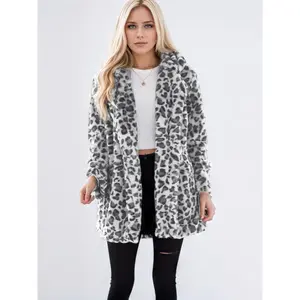 Women's Leopard Print Fur Coat, Autumn Winter Fashion Vintage Street Style Outerwear, Warm Long Sleeve Jacket for Ladies