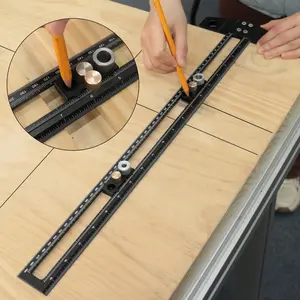 Woodworking 2 in 1 Drilling Positioning Scoring Ruler, Adjustable T Square, Aluminum Alloy Scriber Marking Gauge Tool, Multifunctional Dowelling Jig with Drill Sleeves and Activity Block