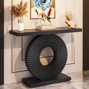 Modern Console Table With Geometric Base, 40 Inch Wood Entryway Table Sofa Table Narrow Long, Contemporary Accent Table For Living Room, Entryway, Hallway