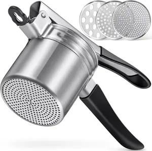 Stainless Steel Potato Ricer & Masher with 3 Interchangeable Discs – Heavy Duty Kitchen Tool Gadget for Smooth Mashed Potatoes, Baby Food & Vegetables