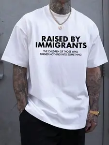 Raised By Immigrants Graphic T-Shirt - First Gen Pride Oversized Cotton Short Fitted Tee, Meaningful Streetwear Top for Men & Women, Inspirational Family Heritage Gift