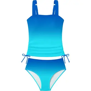 2 piece color block tankini for teen girls drawstring swimsuit bathing suit for ages 9 to 16 years