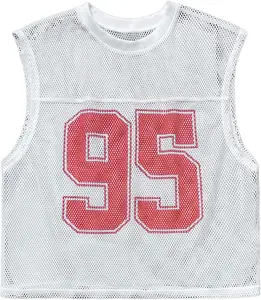 Men's Number Jersey Shirt Crew  Sleeveless Mesh Tank Tops Y2k Casual Football Jersey Shirts
