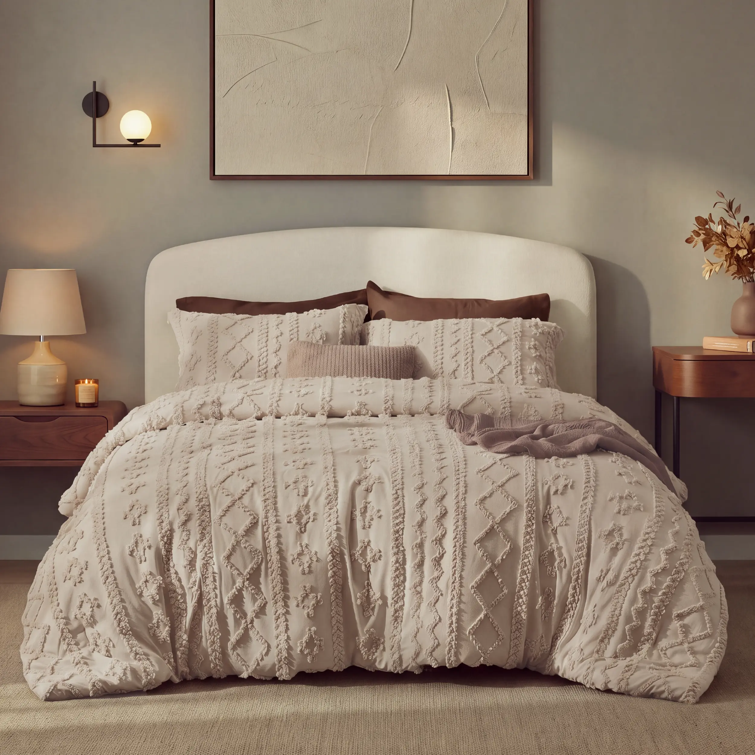 Bedsure 3-Piece Tufted Boho Bed Comforter Set - GentleSoft Jacquard Bedding, Farmhouse Shabby Chic Embroidery, Oversized All-Season King Size Bedding Sets