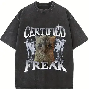 Certified Freak Funny Cat Meme Tshirt, Vintage Kitty Graphic Tee, Retro Cat Lover Shirt, Funny Pet Humor Gift, Unisex 90s Cat, Casual Top Womenswear