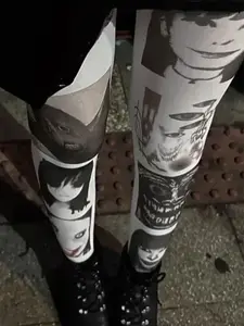 Gothic style stockings Y2K women's casual pantyhose white fashionable jumpsuit punk Harajuku sexy tight fitting pantyhose Gothic printed pattern beautiful gift Womenswear