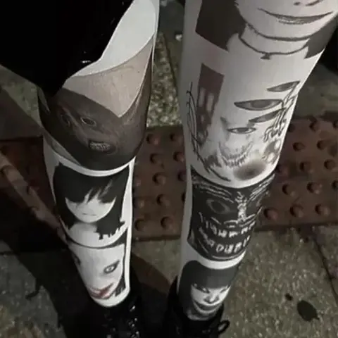 Gothic style stockings Y2K women's casual pantyhose white fashionable jumpsuit punk Harajuku sexy tight fitting pantyhose Gothic printed pattern beautiful gift Clothing Womenswear