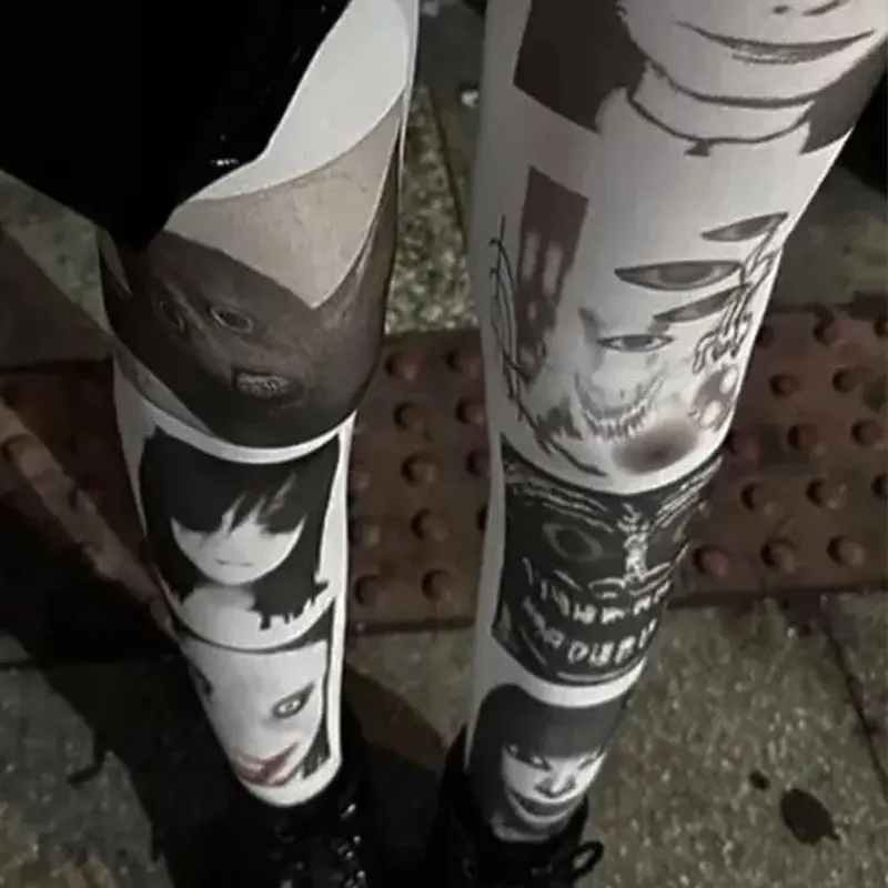 Gothic style stockings Y2K women's casual pantyhose white fashionable jumpsuit punk Harajuku sexy tight fitting pantyhose Gothic printed pattern beautiful gift Clothing Womenswear