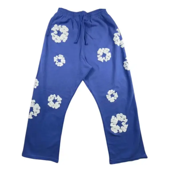 Tears Blue Floral Print Sweatpants, Relaxed Fit Jogger Pants, Streetwear Lounge Sweatpants, Unisex Casual Fleece Pants, Everyday Comfort Sweatpants