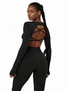 Women's Seamless Long Sleeve Sports Top, High Elasticity Single Piece Design, Perfect for Gym & Casual Wear, Comfortable Active Lifestyle Fit, Hollow Back Activewear