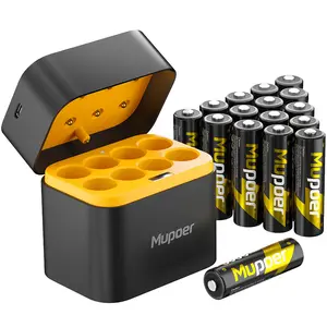 16 Pack Mupoer Rechargeable AA Batteries with Charger | 3600mWh,1.5V Double A Li-ion Batteries, 1600 Lifecycle for Game Controller, Door bell, Blink Camera