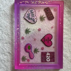 Gardening Tray similar to this one. Resin tray with cute girlie pictures/sayings. Products and colors may vary.