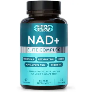 NAD+ Elite Complex – Direct NAD+ 300 mg with Urolithin A, Resveratrol, CoQ10 & Antioxidant Blend – Cellular Energy, Mitochondrial Support & Healthy Aging – Vegan, Non-GMO, 60 Capsules (30 Servings)