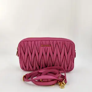 Pre-owned miu miu Leather Crossbody Bags Vitello Lux Matelasse Double Zip Shoulder Bag Peonia J00115