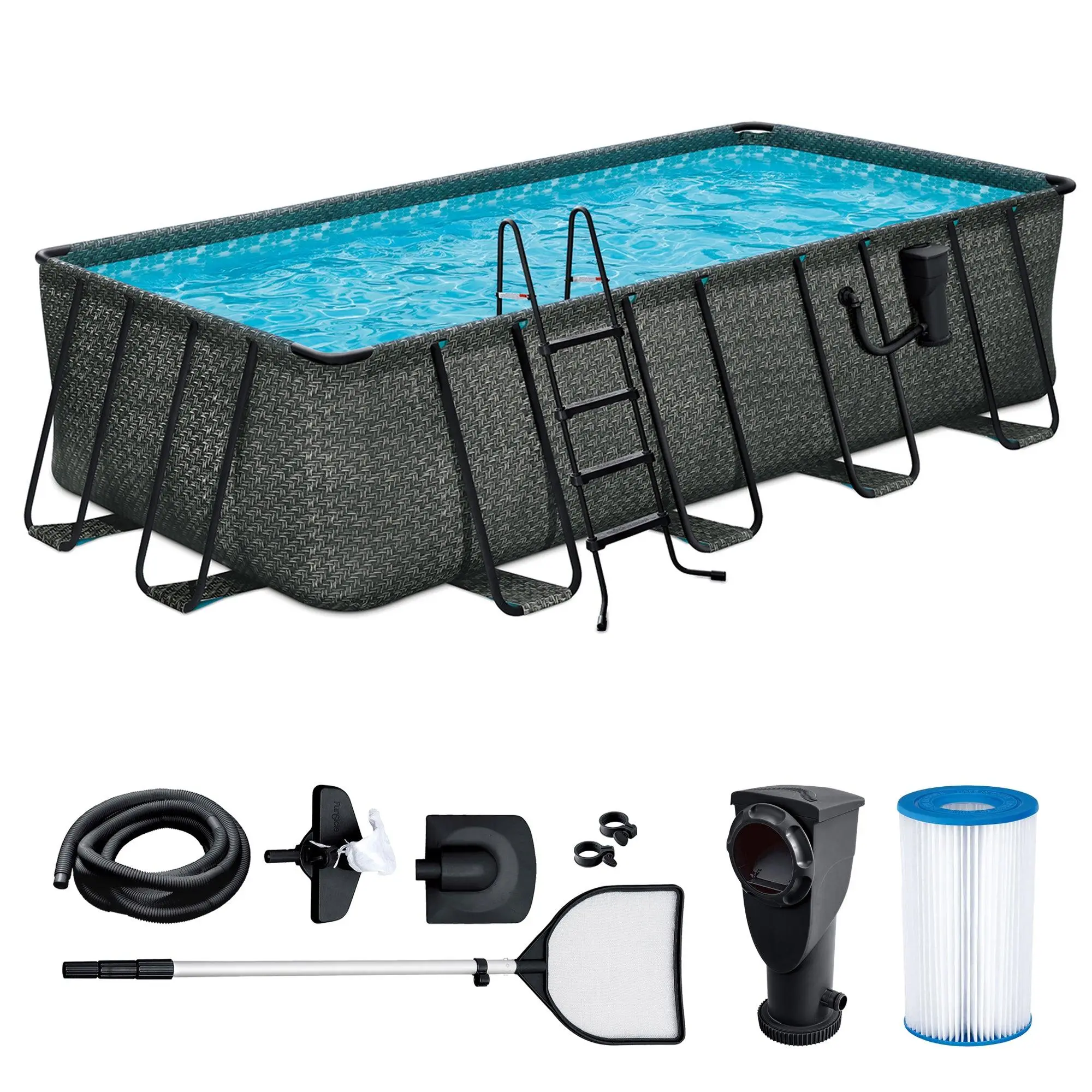 Funsicle 18' x 9' x 52" Oasis Rectangle Outdoor Above Ground Swimming Pool, Gray Funsicle 18' x 9' x 52" Oasis Rectangle Outdoor Above Ground Swimming Pool, Gray