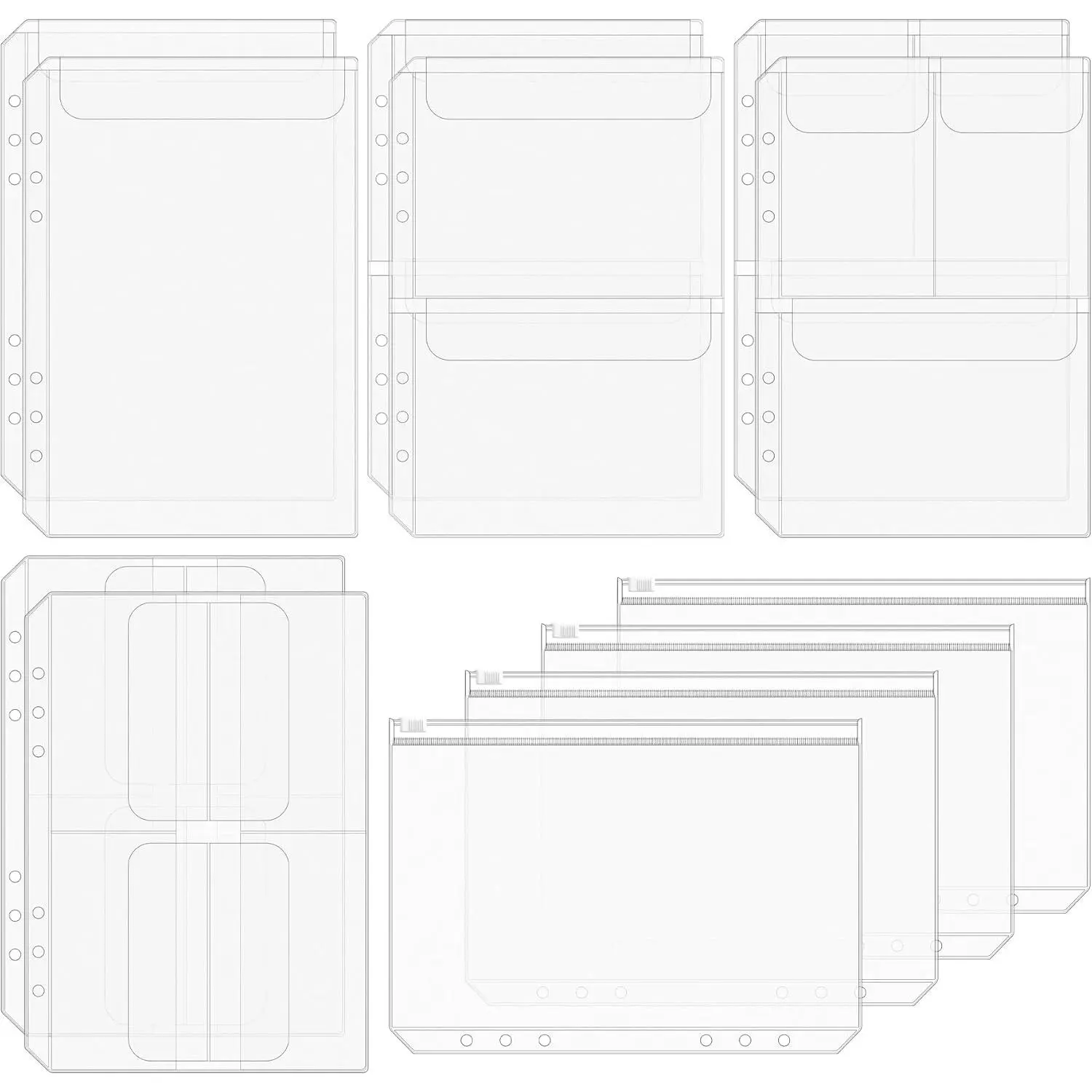 12 count A5 Binder Pockets for 6-Ring Binder,  PVC  Organizer &  Envelopes, 6-Hole Planner Inserts, Budget Envelopes for A5 Planner, Card Sleeves Photo Holders Bill Pouches