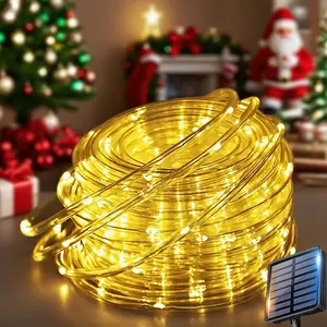 Laspi Solar-Powered LED Tube String Lights 50/100/150/200 LED with Motion Sensor & Remote Control, 8 Lighting Modes, IP65 High Quality Outdoor/Indoor Warm White & Multicolor Fairy Lights for Christmas, Halloween, Weddings, Garden, Patio, Floor/Wall Decora