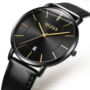 OLEVS Watch OLEVS Watches for Men Ultra Thin Large Face Fashion Casual Day Watch Mens Black Leather Band Watch Japan Quartz Reloj Mens Watch. Gifts for Men