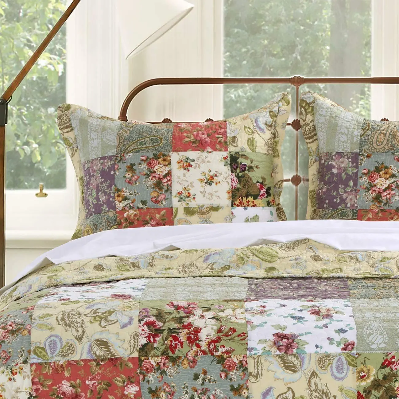 Greenland Home Fashions Blooming Prairie Sham Multi – 100% Cotton, Decorative Ties, Envelope Back, Machine Washable