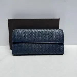 Pre-owned Bottega Veneta Nappa Wallet Intrecciato Continental Flap Blue CPU1219