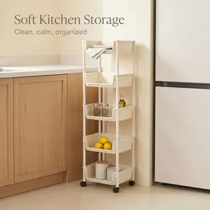 *Smooth Lightweight Minimalist Decor Rolling Utility Cart with Wheels, Multi-Layer Freestanding Adjustable Plastic Household Organizer, Easy-Install Portable Unit for Bedroom, Kitchen, Retro Wooden Desktop Rack (2026 Semiannual Sale)