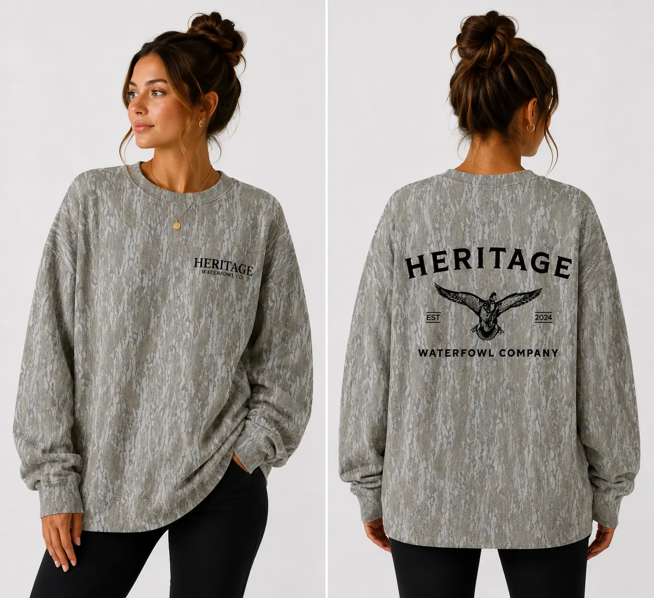 Washed Bottomland Mallard Mossy Oak Bottomland Camo Crewneck Sweatshirt, Unisex Hunting Pullover, Vintage Woodland Outdoor Sweatshirt S-5XL