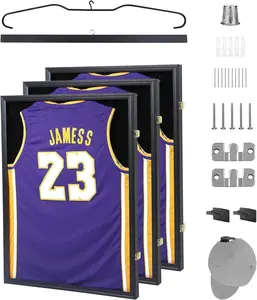 Nice C Jersey Frame Display Case, Large Shadow Box, Sports Jersey Display Case with 98% UV Protection, Hangers and Hookers, Valet Pinboard, Acrylic, Football, Basketball (Set of 3) Organiser Velvet Wood Wall Mdf Wooden
