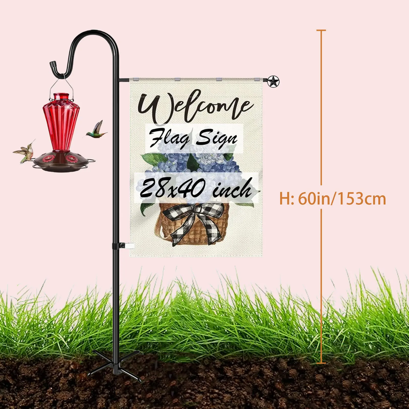 XDW-GIFTS 60-Inch Heavy-Duty Metal Shepherd Hooks, Garden Decor Flower Garden Accessories for Outdoor Use – Ideal for 28x40 Flag, Bird Feeder, Outdoor Garden Accessories