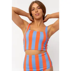 Blue Orange Stripe Rib Knit Set