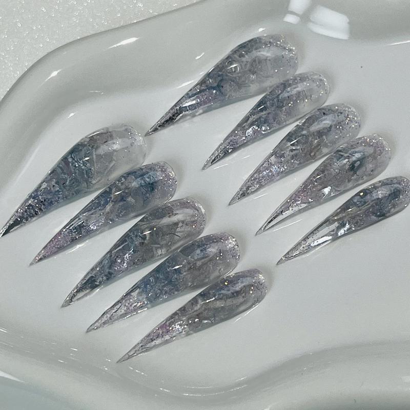 Glow in the Dark Fairy Dragon Claw Nails | 1.7” Extra Long Pink-Blue Marble Talons | Handmade Fantasy Cosplay Set