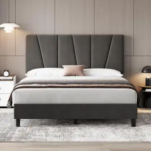 &  Bed Frames: Adjustable Headboard, Linen Upholstered Platform, Strong Wooden Slats, No Box Spring Needed, Easy Assembly, Available in Queen, Full, and Twin Sizes, Grey and Dark Grey Colors Elastic Memory Foam Enhanced Comfort