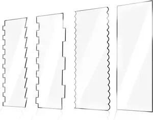 4 count Large Clear  Cake Scraper Set Cakes Smoother Scraper Cake Stripes Edge Contour Comb for DIY Icing Frosting Buttercream Cream Decorating Kitchen Baking Tool Mousse Pastry