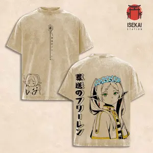 Frieren: Beyond Journey's End V3 Anime Double Printed Vintage Washed Tee Unisex Oversize Anime Manga Washed Heavyweight Cotton T-shirt
