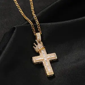 GAB Crown Cross, Fashion 3A+CZ Necklace, High Quality ZC Pendant, Beautiful Gift