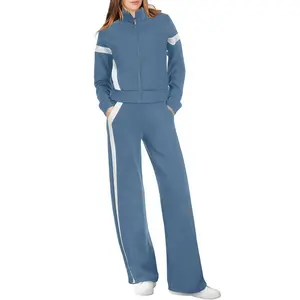 Women's Striped Sweatshirt & Joggers Set Soft Chenille Lounge Tracksuit Cozy Athleisure Sweatpants Outfit Gym Outfits Workout Sets Women Relaxed Long Sleeve Tapered Joggers